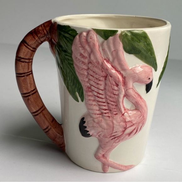 Vintage Flamingo Mug Embossed Pink White 1992 Ceramic says Florida Birds Nature - Picture 1 of 15
